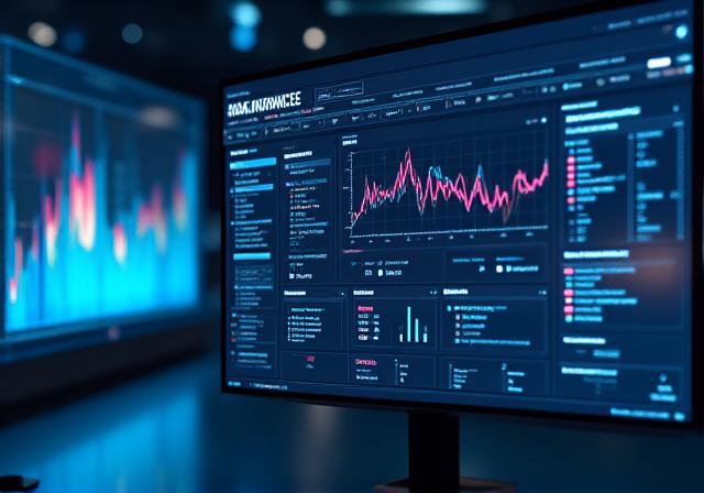 AI-powered analytics dashboard showing predictive trends and automated reports